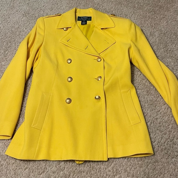 Lauren Ralph Lauren Women’s Yellow Wool Riding Blazer Jacket Sz 6P Made in USA - Picture 6 of 14
